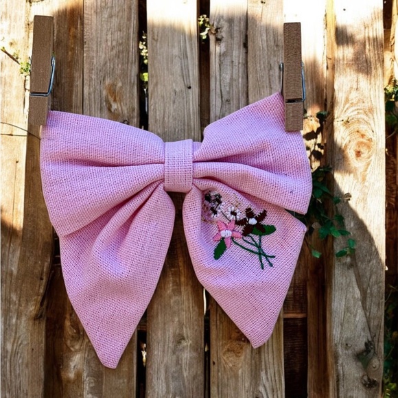 Handmade Other - Flower Embroidered Hair Bow For Kids